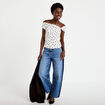Top pliss&eacute; col bardot sans manches blanc femme