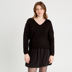pull manches longues col en v noir femme Pull manches longues col en V noir femme