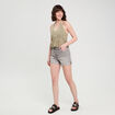 Crop top tricot avec broderie vert kaki femme