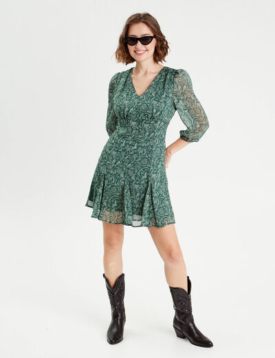 Robe patineuse manches 3/4 vert femme