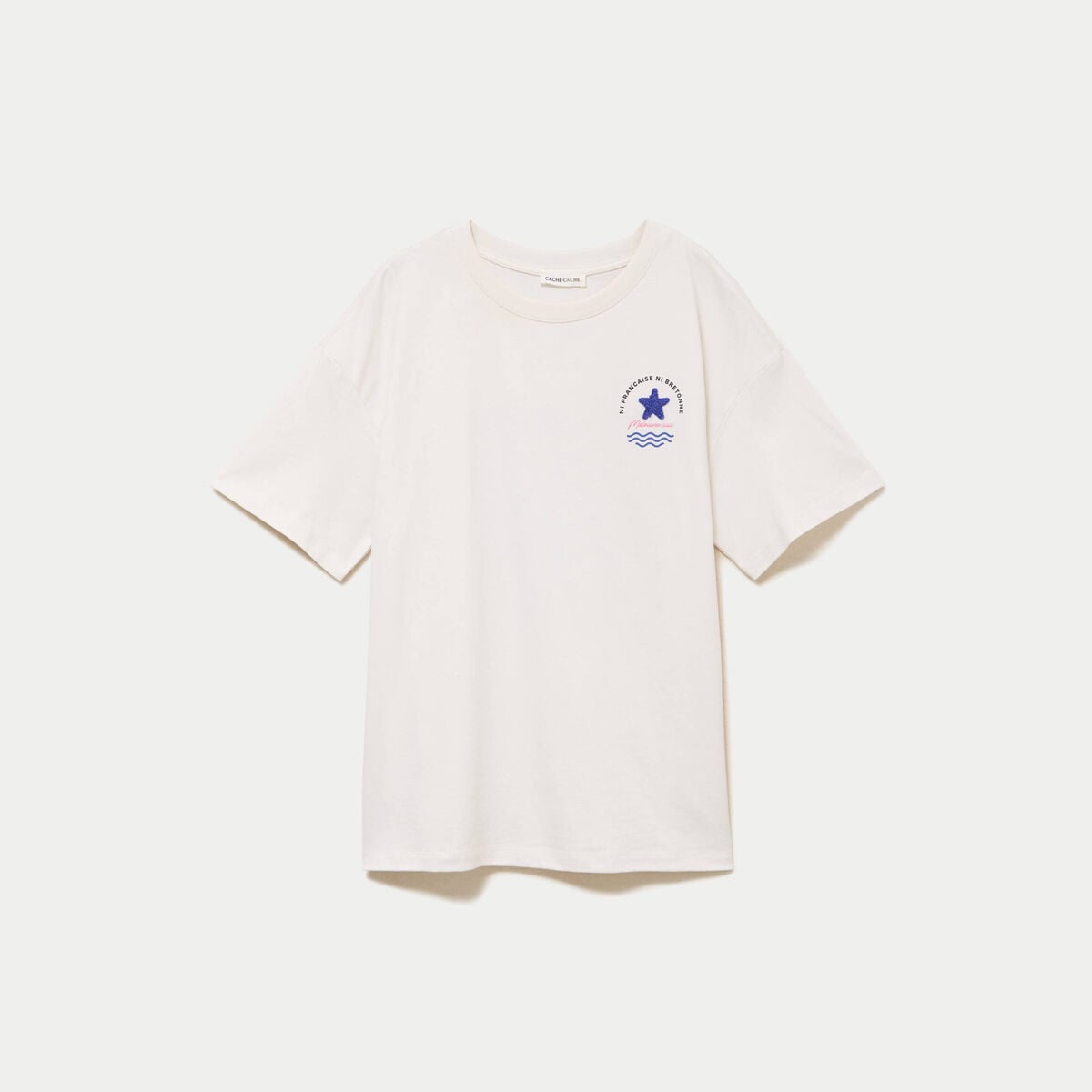 T-shirt col rond manches courtes ecru femme
