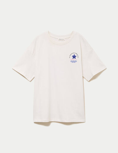 T-shirt col rond manches courtes ecru femme