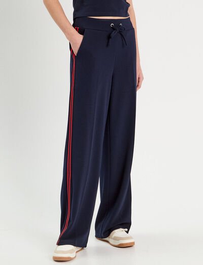Pantalon large style jogging bleu marine femme