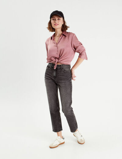 Chemise manches longues satin vieux rose femme