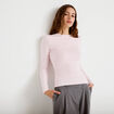 T-shirt cintr&eacute; col rond manches longues rose clair femme