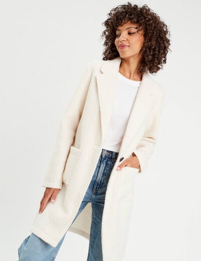 Manteau ample bouclette ecru femme