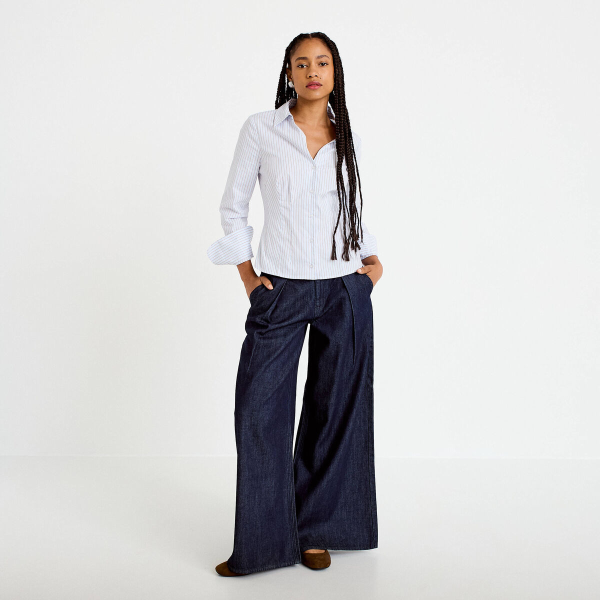 Jean wide leg taille haute denim brut femme