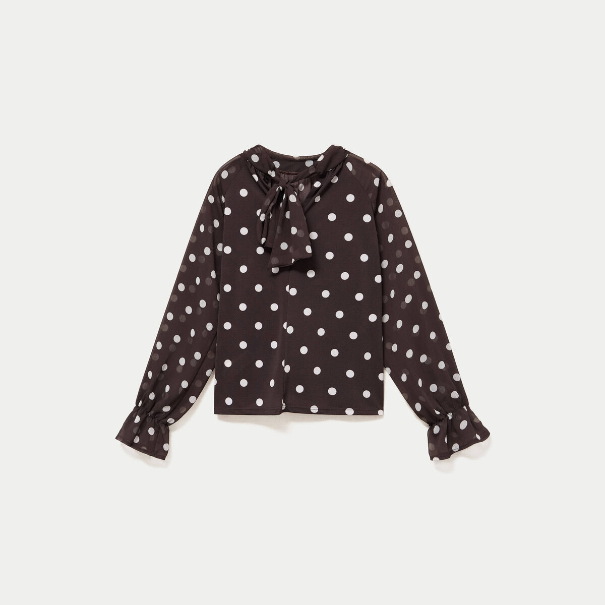 Blouse droite voile manches longues marron fonc&eacute; femme
