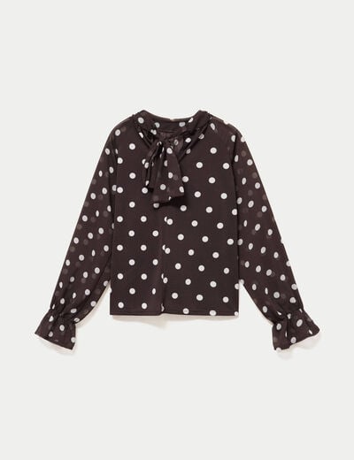 Blouse droite voile manches longues marron fonc&eacute; femme