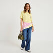T-shirt bouclettes manches courtes jaune pastel femme