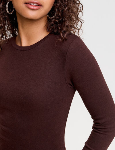 T-shirt manches longues cintré marron foncé femme
