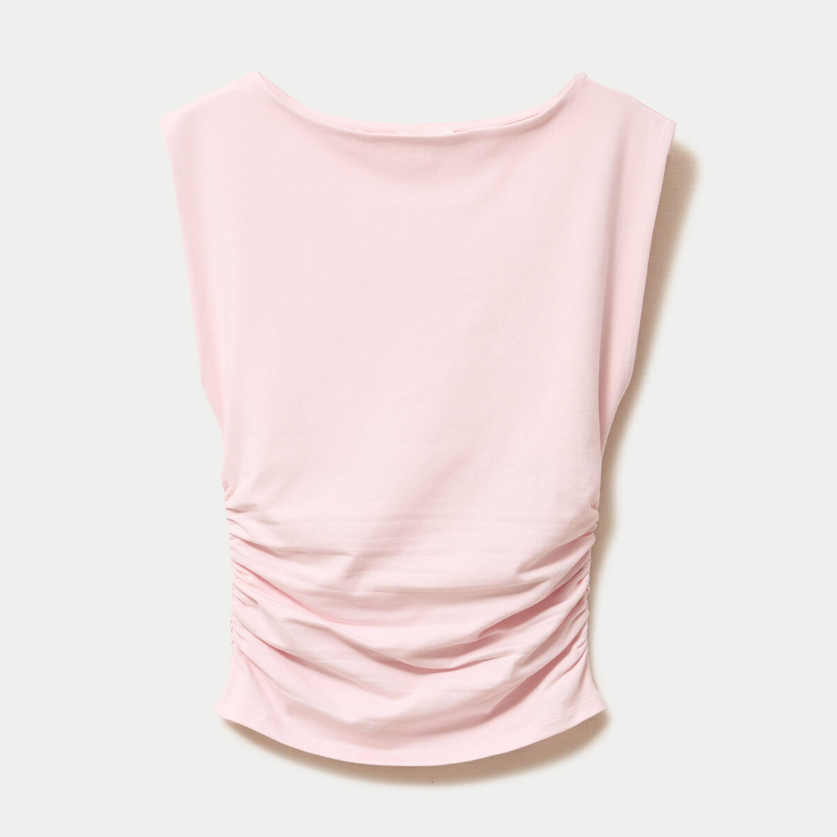 T-shirt ajust&eacute; col bateau sans manches rose clair femme
