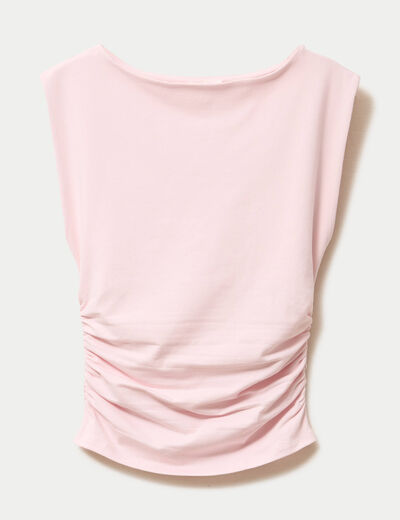 T-shirt ajust&eacute; col bateau sans manches rose clair femme