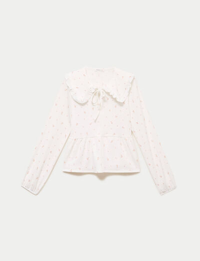 Blouse manches longues avec noeuds ecru femme