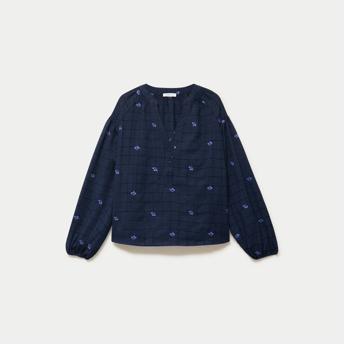 Blouse avec broderie bleu fonc&eacute; femme