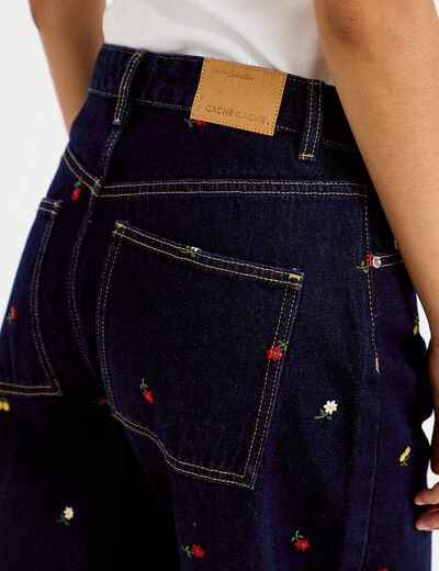 Jean avec broderie bleu marine femme