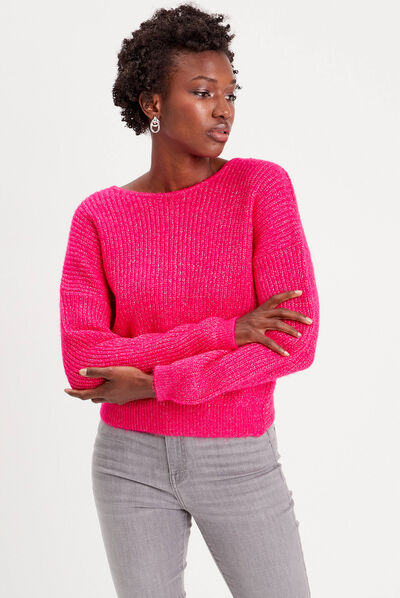 Pull avec col bateau rose fushia femme