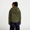 Veste droite &agrave; capuche manches longues vert kaki femme