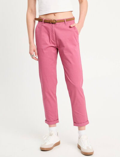 Pantalon chino 7/8ème vieux rose femme
