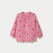 Blouse col v manches 3/4 broderie rouge femme