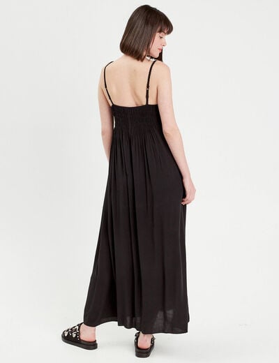 Robe longue évasée noir femme