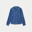 Chemise droite en jean col montant blanc femme
