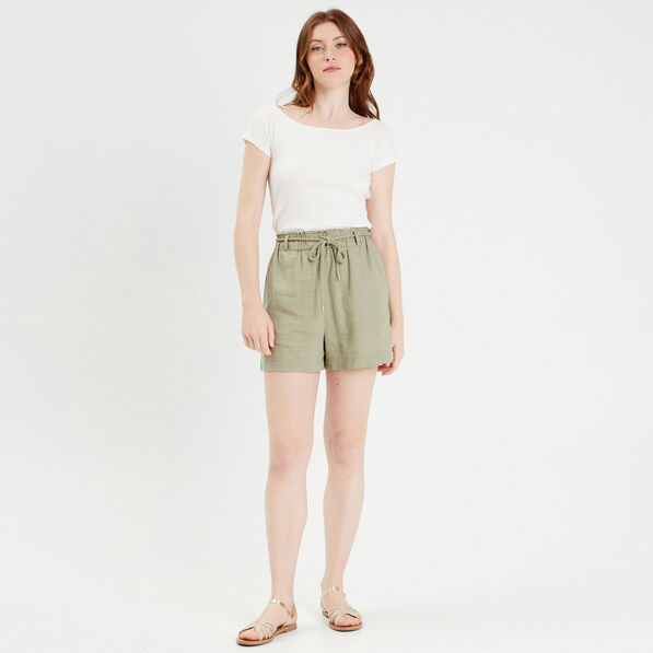 Short regular contenant du lin vert kaki femme