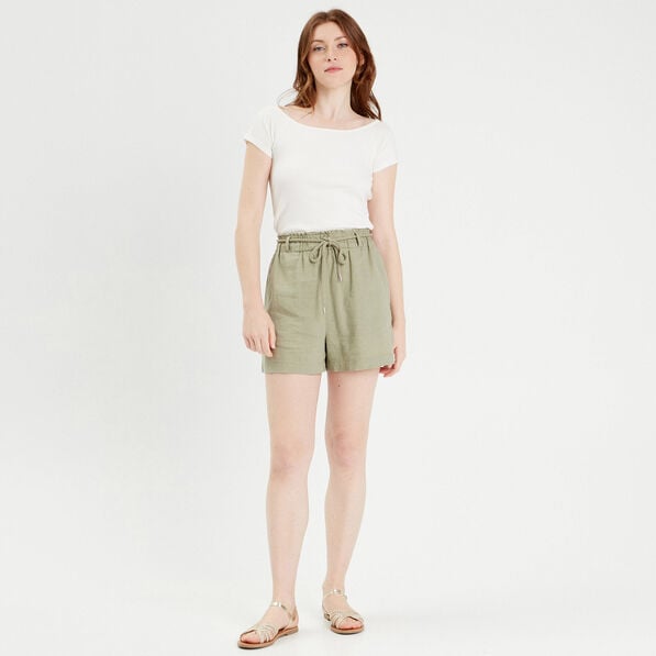 short regular contenant du lin vert kaki femme Short regular contenant du lin vert kaki femme