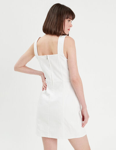 Robe ajustée col laçage jean ecru femme