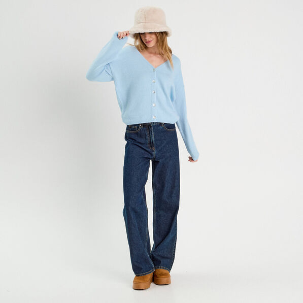 Gilet manches longues bleu ciel femme