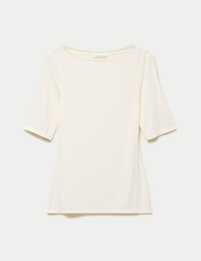 T-shirt ajust&eacute; manches courtes ecru femme