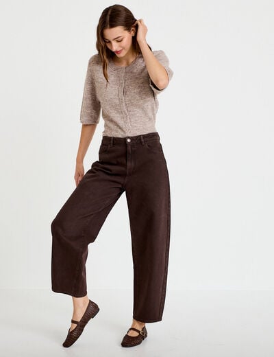Jean barrel taille standard marron fonc&eacute; femme