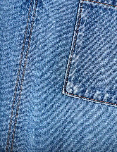 Robe trap&egrave;ze courte en jean col chemise denim double stone femme