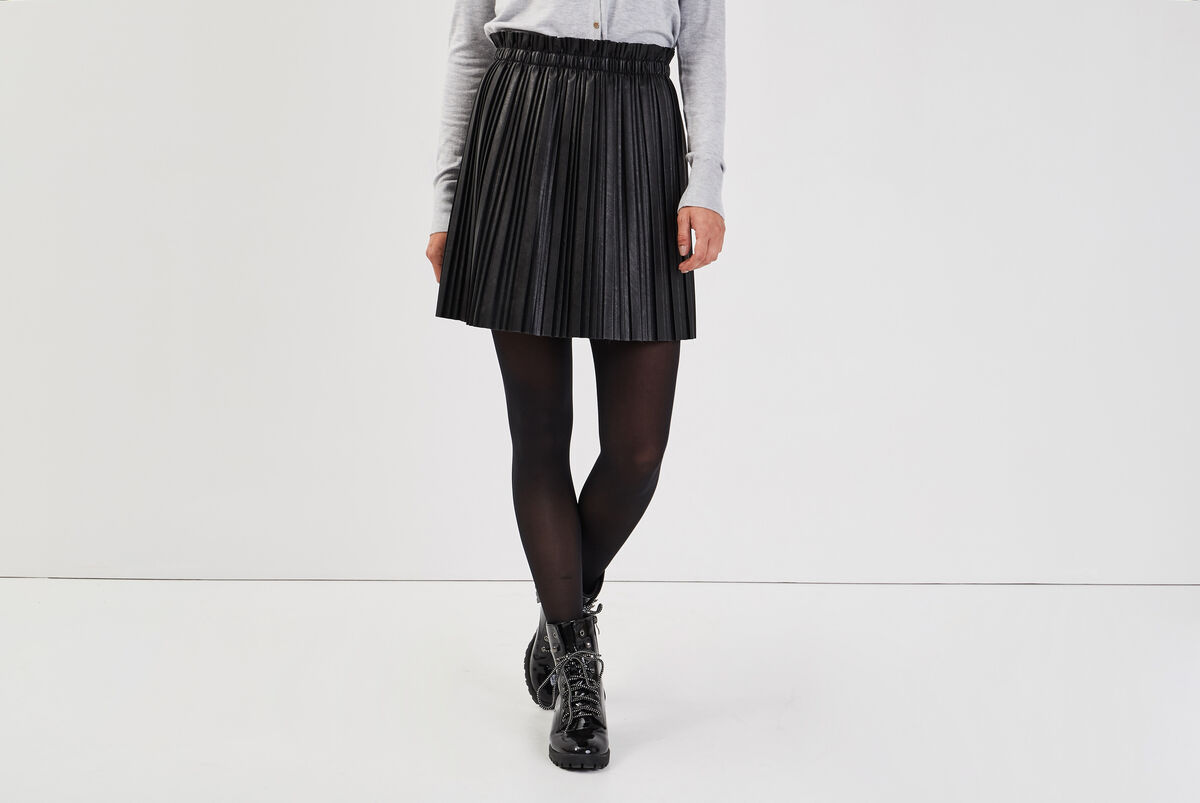 Jupe évasée plissée noir femme