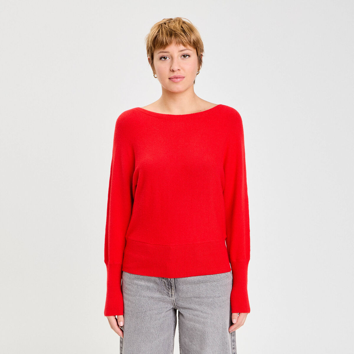 Pull manches chauves-souris rouge femme