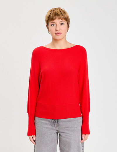 Pull manches chauves-souris rouge femme