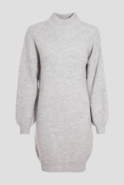 Robe pull droite col montant gris clair femme