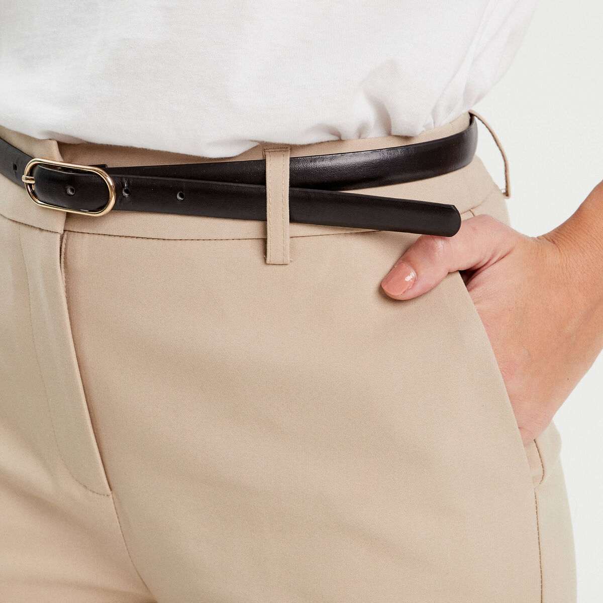 Pantalon cigarette ceinturé taupe femme