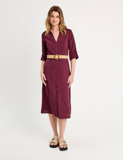 Robe midi évasée ceinturée prune femme