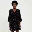 Robe &eacute;vas&eacute;e col v manches longues noir femme