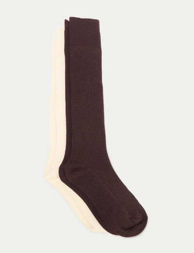 Lot de 2 paires de chaussettes marron fonc&eacute; femme