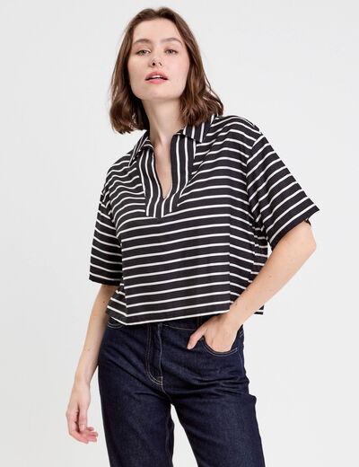 Blouse col V manches courtes noir femme