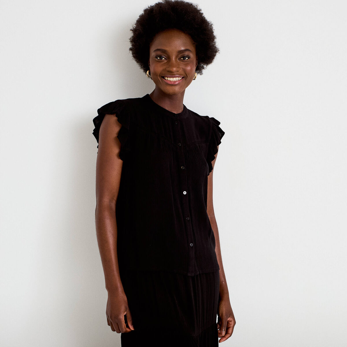Top ample sans manches col carr&eacute; noir femme