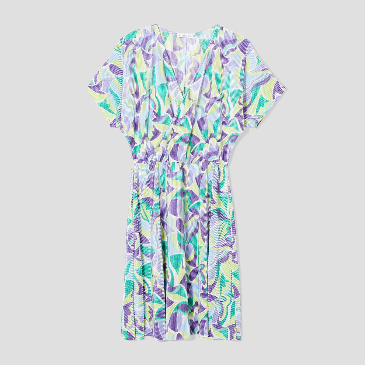 Robe &eacute;vas&eacute;e pliss&eacute;e beige femme