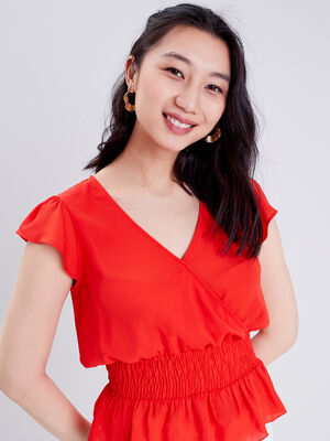 Blouse manches courtes orange femme