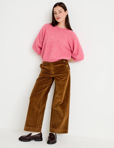 Pantalon bootcut taille haute velours marron femme