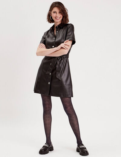 Robe trapèze simili cuir noir femme