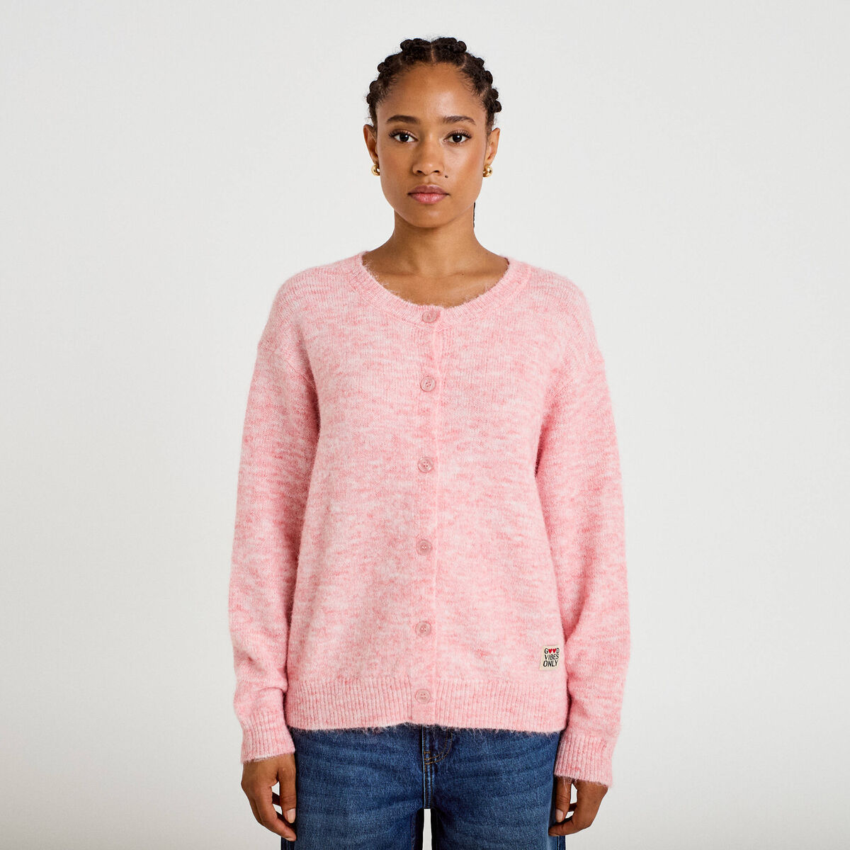 Gilet ample manches longues rose clair femme