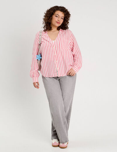 Chemise manches longues contenant du lin rouge femme