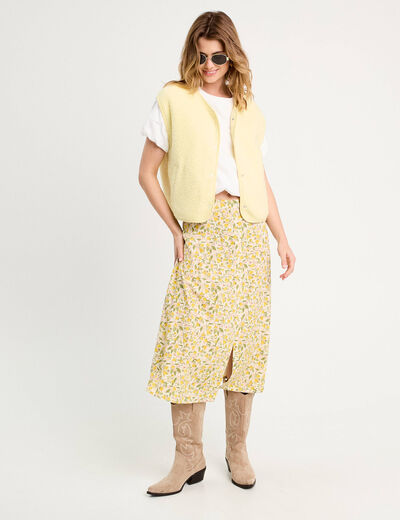 Jupe midi droite boutonnée blanc femme